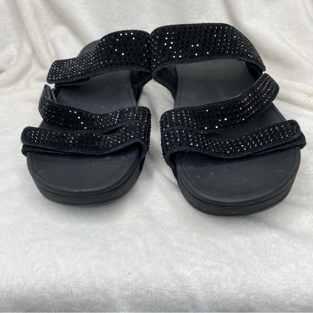 Vionic Pacific Alexis Black Suede Embellished Adjustable Strap Sandal - Picture 2 of 12